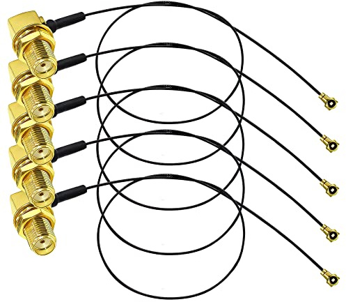 TUOLNK SMA a U.fl Cable coaxial IPX SMA Hembra en ángulo recto a IPX UFL MHF4 RF Pigtail Cable de extensión de antena WiFi 0.81mm IPX SMA Pigtail Coaxial 12 pulgadas (30cm) Paquete de 5
