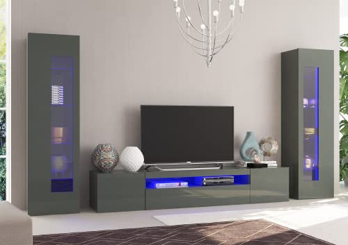 möbelando Wohnwand Schrankwand Anbauwand Wohnzimmerwand Mediawand TV-Wand Daiquiri I Anthrazit Hochglanz