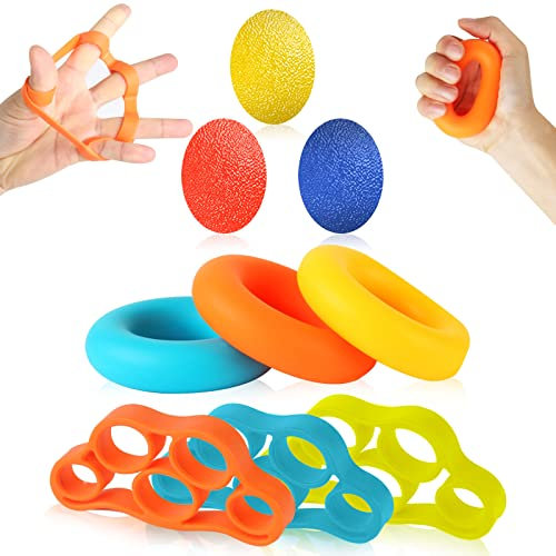 Sporgo Handtrainer Fingertrainer, 9 Stück Hand Trainingsgerä - Hand Grip Trainer Klettertraining Strengthener Antistressballe Finger Stretcher (9pcs)