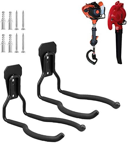 Juformin Garden Power Tool Hanger, Garage Wall Hooks, Weedeater Rack, String Trimmer Hanger, Utility Hooks for Garage Tool Organizers and Storage - Black, 2 Pcs