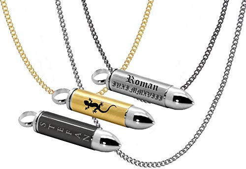aplusashop ID Patrone Bullet Anhänger mit Gravur nach Wunsch + Kette Edelstahl 3 Varianten