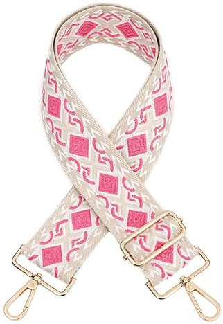 Verstellbar Schulterriemen für Taschen Blumen Muster Taschengurt 80-130cm mit Karabiner Gold Tragegurt Schultergurt 5cm Breit Umhängegurt für Handtaschen Umhängetasche für Damen Herren,Rosa