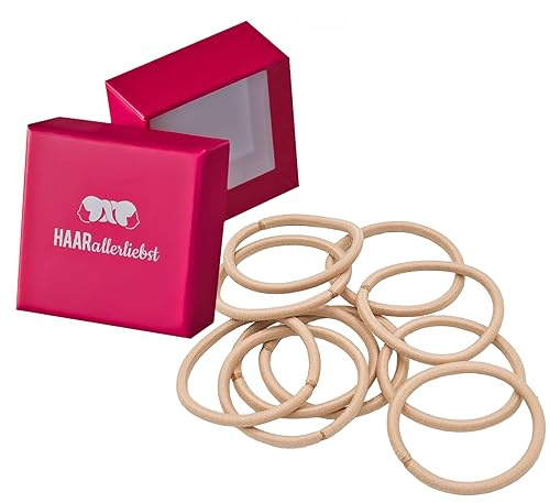 HAARallerliebst® 10 Stück dicke beige Haargummis Farbe sandblond, Metallfreie Zopfgummis, blond für Damen, Mädchen & Herren inkl Schachtel zur Aufbewahrung für Haarschmuck, Haargummi & Haarbänder