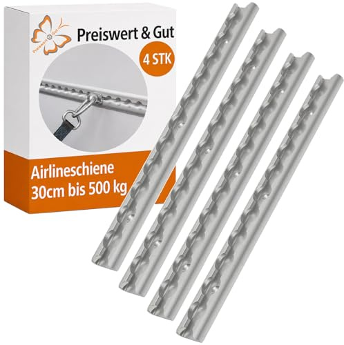 Preiswert&Gut 4X Verzurrschiene für Anhänger mit Bruchlast von ca. 500 kg Airlineschiene 30 cm – Befestigungsschiene für Ladungssicherung Schiene mit Eigengewicht von ca. 0,129 kg Zubehör