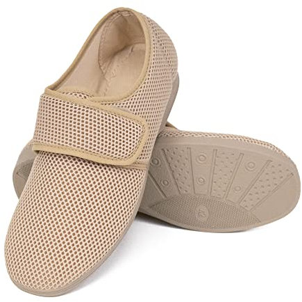 COZSERIES Sandalias Hombre | Zapatillas de Estar por Casa Respirables | Calzado de Rejilla con Cierre de Gancho y Bucle | Suela de Caucho Antideslizante | Diseño con Cuña y Punta Cerrada | Beige