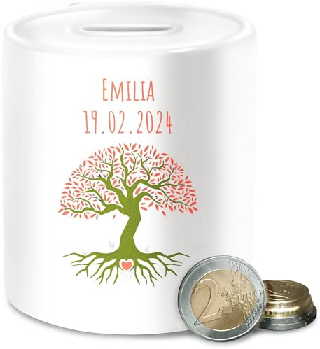 Spardose - Geschenk Taufe Geburt Lebensbaum I Geldgeschenk zur Taufe - Unisize - Weiß - taufgeschenke mädchen Geschenke firmung konfirmation Taufe￼ spardosen wunschtext konfirmationsgeschenke