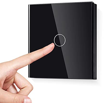 LIAONFOY 1 Fach 1 Wege WIFI WLAN Touch Schalter Unterputz Wandleuchtenschalter Sensor Touchscreen Schwarz Smartphone Steuerung Alexa tuya Google Home 90-250V 2.4GHz Neutrale Linie erforderlich