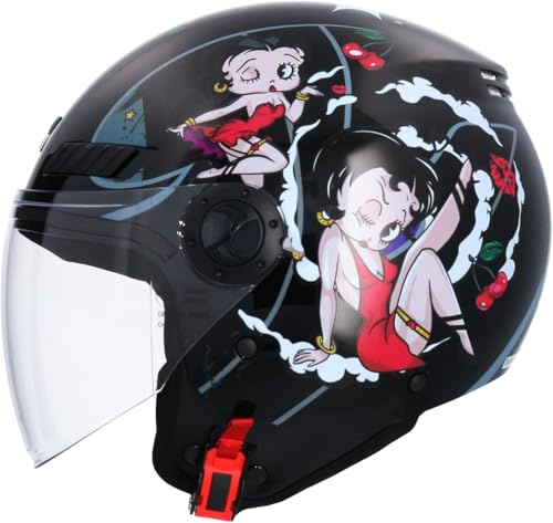Jet ECE Godkänd La Betty motorcykelhjälm svart storlek XS (53/54) motorcykelhjälm för män damhjälm