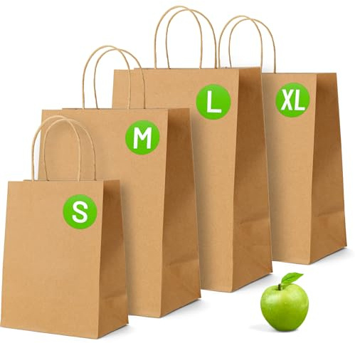 Brown Paper Bags with Handles - 50 Pack, Medium Gift Bags 11.5 x 9.5 x 4.5, Twisted Handle Carrier Bag Kraft, Retail Lunch Party Shopping Grocery Food