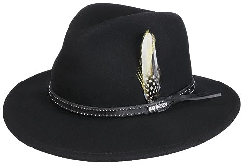 Stetson Drexel Traveller VitaFelt Wollhut Handgefertigter Filzhut mit Ledergarniturband Knautschbar Made in USA Herren Ganzjährig schwarz L (58-59 cm)