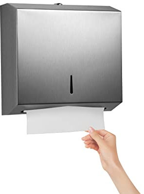 Sporgo Dispensador de toallas de papel de acero inoxidable: dispensador de toallas de acero inoxidable con cerradura sin taladrar, dispensador de toallas de papel para 200 toallas de papel plegables