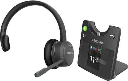 GEQUDIO DECT & Bluetooth Headset GC-1 mit Farbdisplay Basisstation, 1-Ohr | Basisstation mit Farbdisplay & Ladefunktion · 200m Reichweite · für Unify OpenScape, GX5, GZ-6, PC & Mac · 1-Ohr Mono
