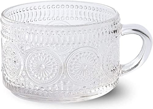 Tasse, Kaffeetasse, Teetasse, Suppentasse mit Henkel, 500 ml, süße Frühstücksschalen for Kaffee, Dessert, Glas, mikrowellengeeignet, transparent, B, 13 x 10 x 7 cm, 500 ml (Farbe: Transparenta, Größe: