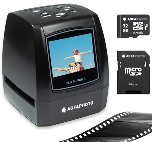 AGFA Photo Pack Scanner digitale Realiview AFS100 + 1 scheda SD da 32 GB – Scanner di film, negativi 35 mm/135 e diapositive (10 MP, schermo LCD da 2,4 pollici), nero