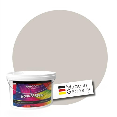 WALLCOVER hochwertige Wandfarbe für Innen | Greige | 5L für 40m² | Hochdeckende Innenfarbe Matt (Klasse 1) | Profi Qualität aus Deutschland