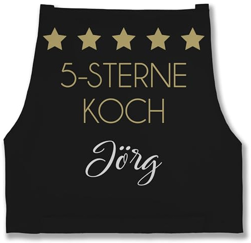 Geschenk mit Namen personalisiert by Shirtracer - Schürze - Kochschürze Herren Männer - 5 Sterne Koch mit Name I Geschenk Papa I Opa I Bruder I Hobbykoch I Geburtstag I Weihnachten I Vatertag