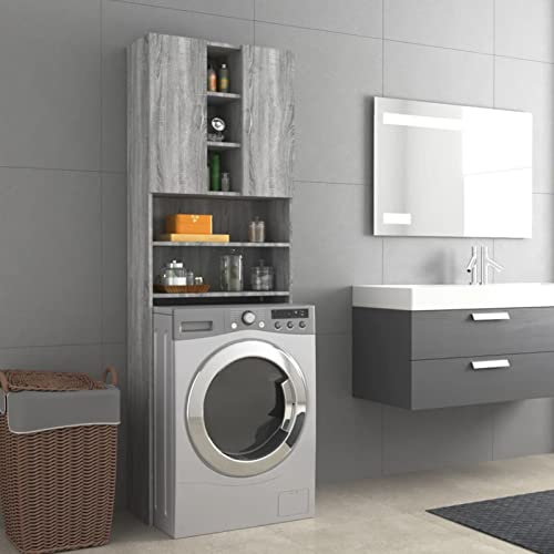 CIADAZ Armario de Lavadora, Armario Limpieza, Mueble para Lavadora Y Secadora, Mueble para El Cuarto De Baño, Columna Estanteria, Gris Sonoma 64x25,5x190 cm