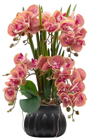 CXGS Artificial Orchid Flower Plant 19.7'' Real Touch Faux Orchids in Ceramic Vase Purple Dapple Fake Phalaenopsis Flower Arrangement Silk Orchids with Stems for Centerpiece Table Home Indoor Decor