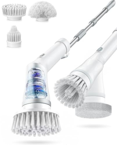 NBONEBS Electric Spin Scrubber, Cordless Shower Scrubber Rotary Floor Brushes & Pad Drivers with 6 Brush Heads - 2H Dual Speed, IPX7 Waterproof Extension Handle for Bathroom Tile Car Cleaning