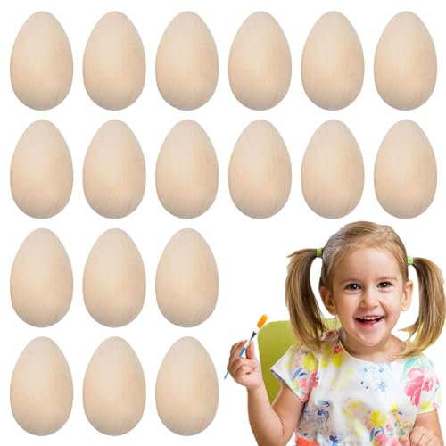 leryveo Elaboración de Huevos de Pascua de Madera sin terminar,Huevos de Pascua de Madera para Pintar,20 Huevos artesanales de Madera Lisa - Pintura y Tinte para Huevos de Pascua, decoración Creativa