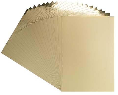 Ideen mit Herz Spiegelkarton | Metallpapier | Bastelpapier metallic | 20 Bogen | Din A4 | 200 g/m² | Weiße Rückseite (Hellgold)