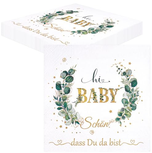 TOPWAYS Babyparty Servietten Eukalyptusgrüne Tischdeko für Jungen & Mädchen Neutral Gender Reveal Party 40 Stück