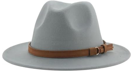 Fedora Trilby Filzhut Hut Fedora-Hüte Für Damen Und Herren Breite Krempe Solide Damenhüte Bandgürtel Klassische Formelle Hüte 52–54 cm (Kinder) Hellgrau