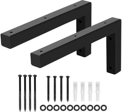 QWORK® 2x Schwerlastkonsole aus Metall für Waschtisch, 300 x 150 mm Schwerlastwinkel Wand-Konsole mit Befestigungsmaterial für Waschbecken & Wand-Regal - Schwarz