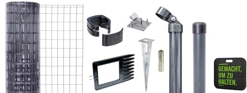 Alberts 695811 Fix-Clip Pro als Zaun-Komplettset, mit Einschlagbodenhülse und Kniekissen | verschiedene Längen und Höhen - wahlweise in verschiedenen Farben | anthrazit | Höhe 153 cm | Länge 25 m