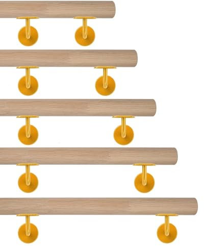 TIBU Eiche Holz Handlauf keilgezinkt unbehandelt Geländer 0,3m - 6m, Länge 30 cm und 2 Edelstahl Halter Messing Gold