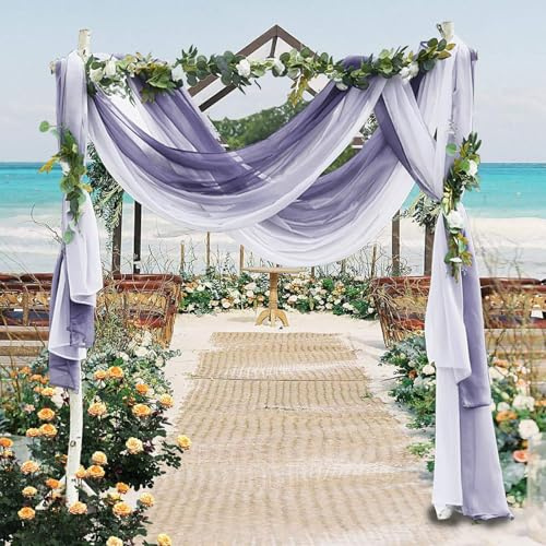 FANSU Vorhang Hochzeitsbogen, Farbverlauf Querbehang Freihanddeko Chiffon Tüll Stoff Deko Vorhang Hochzeit Querbehang Deko Gardinen für Dekoration Zeremonie Geburtstag Party (Lila grau,130x518cm)