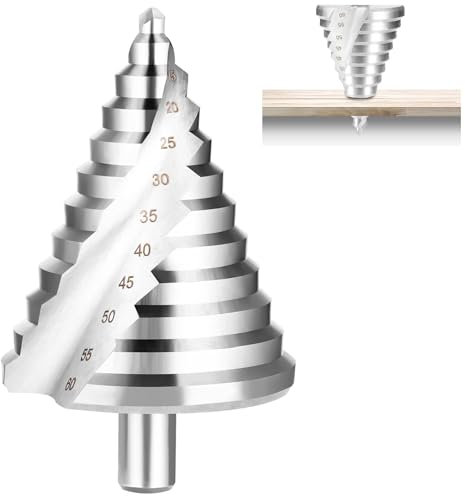 JIZZU Step Drill Bit 6mm to 60mm HSS Spiral, Spiral Grooved Step Drill Bit Triangle Conical Titanium Coated Double Slot Cone for cutting boards, plastics - Robust, High Temperature Resistant