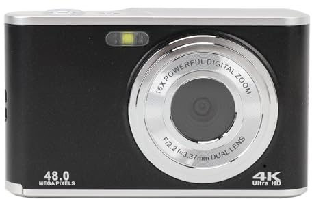 4K Digitalkamera für Fotografie, 48 MP Autofokus, Kompakte Reisevideokamera mit Dual Kamera Vorne und Hinten, 16 facher Digitalzoom für Selfie Kamera, Vlogging Kamera für (Black)
