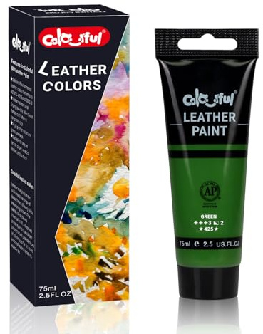 Colorful Pintura acrílica de piel de 2,5 oz, color verde medio para pintar zapatos, pintura de piel para bolsos y carteras, cuidado de la chaqueta de cuero, manualidades y proyectos de cuero