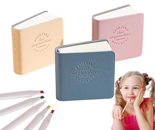 Kleines Skizzenbuch, tragbares gebundenes Tagebuch, Notizbuch, 5,1 x 5,1 cm, tragbares Tagebuch, Notizbuch, Einstecktuch, Hardcover, für Arbeit, Schule, Reisen