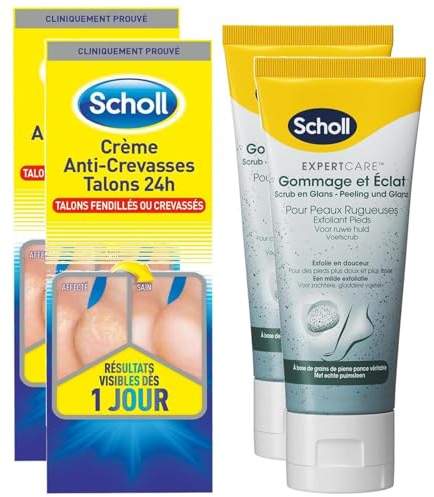 SCHOLL Pack contenant 1 Crème Anti-Crevasses Talons 60ml + 1 Crème Pieds Gommage 75ml - Lot de 2 packs