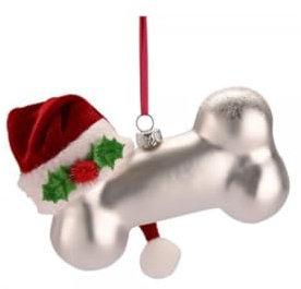 Gift Company Hänger Knochen mit Weihnachtsmütze, Silber/rot