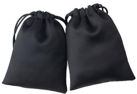 Wambere 5 Stück Kordelzugtaschen Schmuckbeutel Stoffbeutel Staubgeschützt Schmucktasche Geschenktasche Aufbewahrungstasche Süßigkeiten Beutel Geschenksäckchen für Hochzeit Party,Schwarz,12x16cm