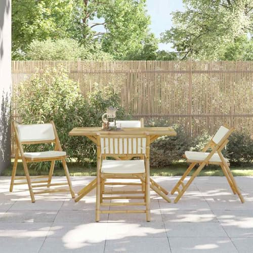 UJCHVHN Home Garden Bistrostühle mit cremeweißen Kissen, Bambus, 4 Stück