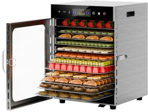 CUSROS Deshidratador de alimentos de 800 W, deshidratador de carne para cecina, máquina deshidratadora de frutas de acero inoxidable con pantalla táctil con control de temperatura de 35 a 90 grados y