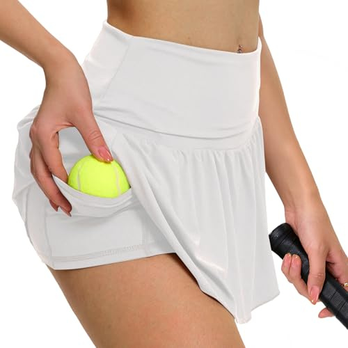 Eisnnu Jupe Courte de Tennis pour Femme,Culotte à Taille Lastique,Jupe Courte avec Pantalon pour Le Sport et la Vie Quotidienne (FR/ES, Alpha/Lettres, M, Taille Normale, Taille Normale, Blanc)