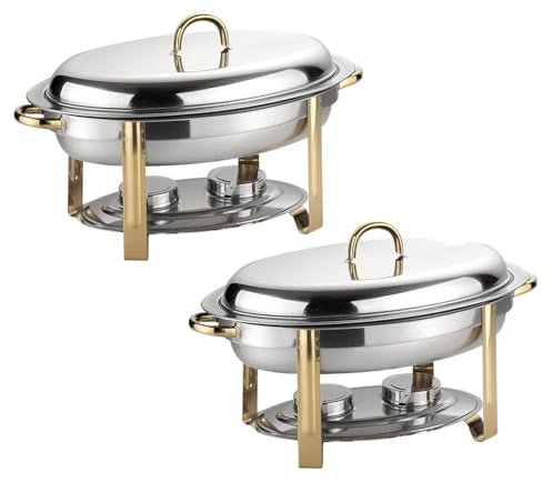 Buffet Warmer Tray Set - 6L Oval Chafing Dish with Food Pan, Water Pan & Fuel Holders for Weddings, Catering, Parties