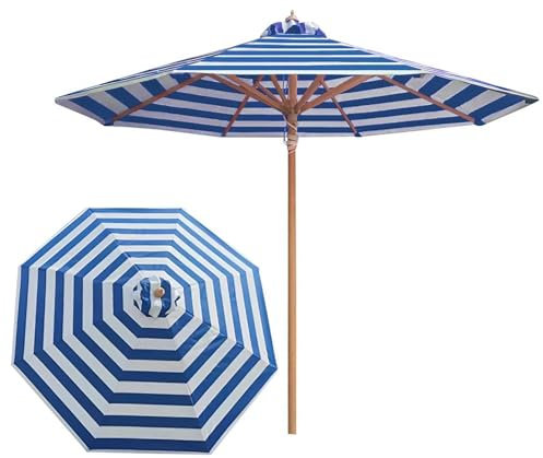 Großer Sonnenschirm 210/270 cm, Terrassenschirm für den Außenbereich, mit 8 stabilen Streben, wasserdicht, wetterfest und UV-beständig, gestreifter Gartenschirm für Pool, Balkon, Strand (Bla