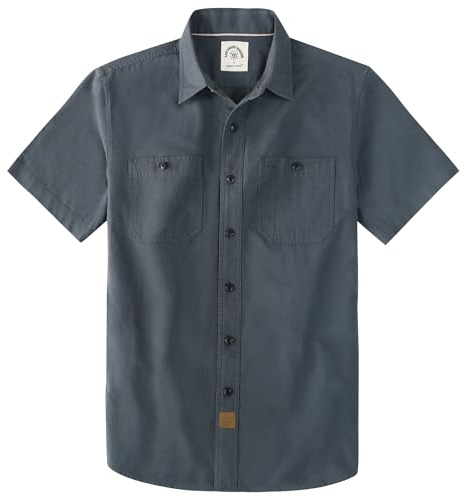 Dubinik® Camicia Uomo Maniche Corte in Chambray Cotone Leggero vestibilità Regular Due Tasche Stile Urban Casual Grigio Scuro XL
