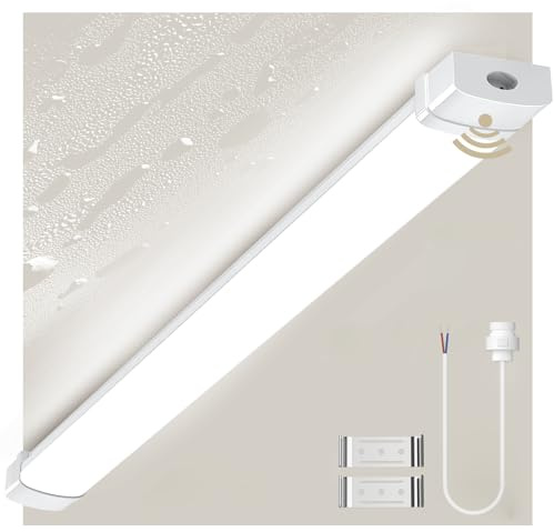 Bellanny 90cm LED Feuchtraumleuchte Werkstattlampe 30W 3000LM LED Röhre Lichtleiste - 4500K IP65 Wasserdicht Kellerleuchte, Deckenlampe mit Bewegungsmelder für Büro Garage Balkon Flur Treppe Wand Bad
