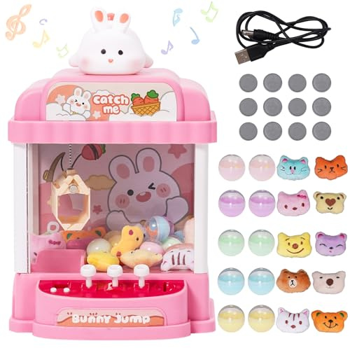 Claw Machine Toy Set Claw Machine Mini Doll Grabber with Light and Music Interactive Toy Crane Game with 10 Dolls ,10 Twist Arcade Machines Toys Catching Machine for 3 4 5 6+