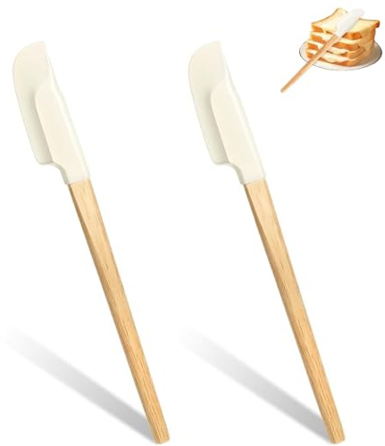 SHSHbuy Spatule Silicone Cuisine 2 Pièces Spatule Patisserie de Cuisson avec Manche en Bois,Outils de Mélange Cuisson Pâtisserie Antiadhésif Crème Gâteau Beurre pour Pâte,Pâtisserie,Tartiner Confiture