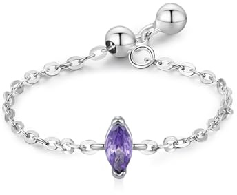 Stfery Bague marquise en or blanc 18 carats avec améthyste et pierre solitaire réglable pour femme, 4, Métal, Améthyste