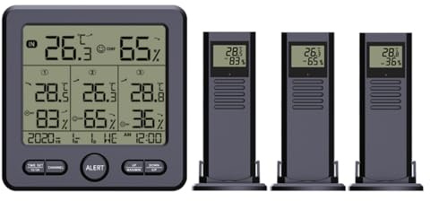 YIXANNX Digital Wireless Thermometer with 3 Sensors Wall Hanging Large LCD Temperature Meter Electronic Measuring Device
