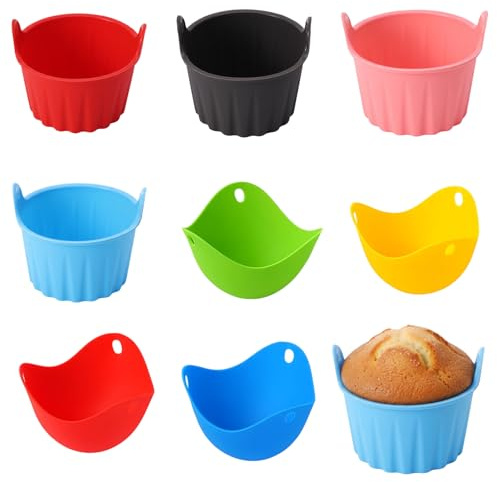 Silicone Egg Poacher Cups, 8 Pack Microwave Egg Poacher, Poached Egg Moulds for Air Fryer, Non-Stick Easy to Clean, BPA-Free Silicone, Dishwasher Safe